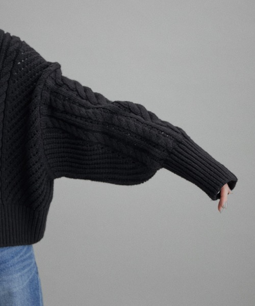 ADAM ET ROPE'（アダムエロペ）の「【WEB限定(一部店舗展開あり)・2WAY】ケーブルカーディガン（ニット/セーター・レディース・ブラック/オフホワイト/イエロー・FREE）」の15枚目の写真