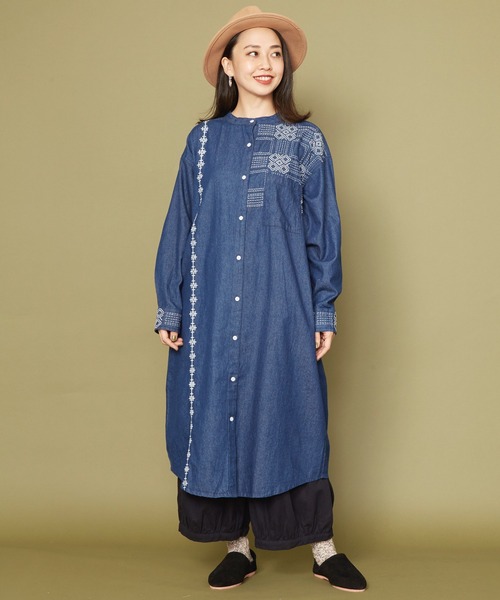 チャイハネ（チャイハネ）の「【チャイハネ】サシキデニムシャツワンピース（シャツワンピース・レディース・ライトブルー/ブラック/インディゴブルー・FREE）」の3枚目の写真