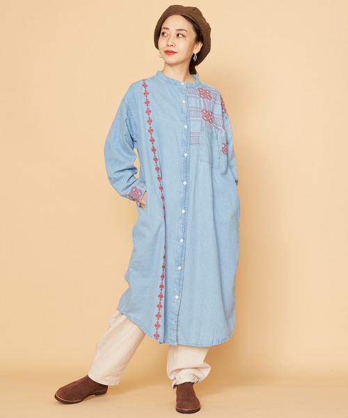 チャイハネ（チャイハネ）の「【チャイハネ】サシキデニムシャツワンピース（シャツワンピース・レディース・ライトブルー/ブラック/インディゴブルー・FREE）」の4枚目の写真