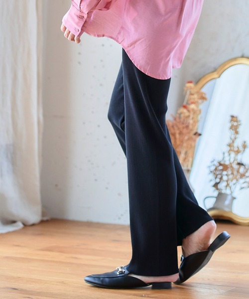 anown(アノン)の「プリーツパンツ セルフカット レディース ストレート カラーパンツ 細プリーツパンツ ウエストゴム リブパンツ 低身長(その他パンツ・レディース・ダークグリーン/テラコッタ/マスタード/ブラック/ピンク/アイボリー・M)」の13枚目の写真