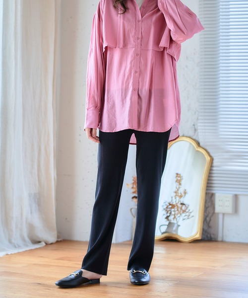 anown(アノン)の「プリーツパンツ セルフカット レディース ストレート カラーパンツ 細プリーツパンツ ウエストゴム リブパンツ 低身長(その他パンツ・レディース・ダークグリーン/テラコッタ/マスタード/ブラック/ピンク/アイボリー・M)」の14枚目の写真