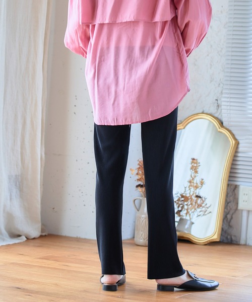anown(アノン)の「プリーツパンツ セルフカット レディース ストレート カラーパンツ 細プリーツパンツ ウエストゴム リブパンツ 低身長(その他パンツ・レディース・ダークグリーン/テラコッタ/マスタード/ブラック/ピンク/アイボリー・M)」の15枚目の写真