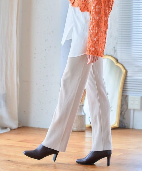 anown(アノン)の「プリーツパンツ セルフカット レディース ストレート カラーパンツ 細プリーツパンツ ウエストゴム リブパンツ 低身長(その他パンツ・レディース・ダークグリーン/テラコッタ/マスタード/ブラック/ピンク/アイボリー・M)」の8枚目の写真