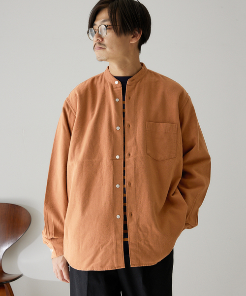 417 EDIFICE（フォーワンセブンエディフィス）の「【ESSENTIAL / エッセンシャル】 フランネルノーカラーシャツ（シャツ/ブラウス・メンズ・チャコールグレー/ホワイト/ベージュ/ブラウン/グリーン・LARGE/SMALL/MEDIUM/X-LARGE）」の3枚目の写真