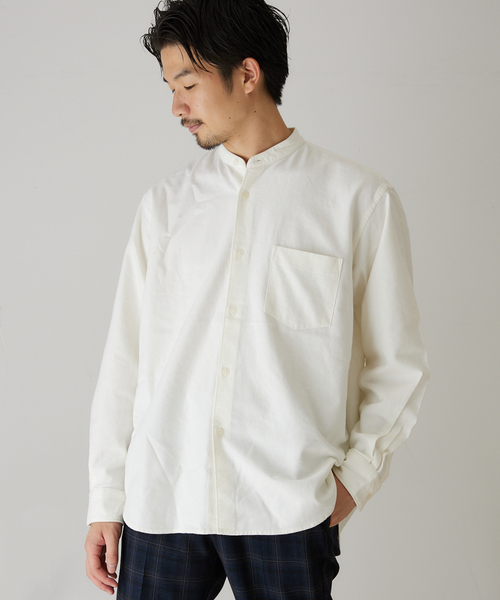 417 EDIFICE（フォーワンセブンエディフィス）の「【ESSENTIAL / エッセンシャル】 フランネルノーカラーシャツ（シャツ/ブラウス・メンズ・チャコールグレー/ホワイト/ベージュ/ブラウン/グリーン・LARGE/SMALL/MEDIUM/X-LARGE）」の2枚目の写真