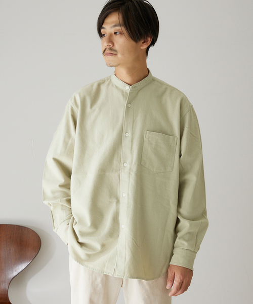 417 EDIFICE（フォーワンセブンエディフィス）の「【ESSENTIAL / エッセンシャル】 フランネルノーカラーシャツ（シャツ/ブラウス・メンズ・チャコールグレー/ホワイト/ベージュ/ブラウン/グリーン・LARGE/SMALL/MEDIUM/X-LARGE）」の5枚目の写真