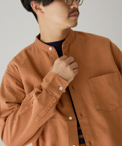 417 EDIFICE（フォーワンセブンエディフィス）の「【ESSENTIAL / エッセンシャル】 フランネルノーカラーシャツ（シャツ/ブラウス・メンズ・チャコールグレー/ホワイト/ベージュ/ブラウン/グリーン・LARGE/SMALL/MEDIUM/X-LARGE）」の10枚目の写真