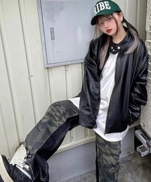 XU | 【XU/エックスユー】oversized leather jacket / ジップジャケット ジップアップ ジップアップジャケット 羽織り アウター 秋服 冬服 レザー レザージャケット オーバーサイズ アウター(その他アウター)