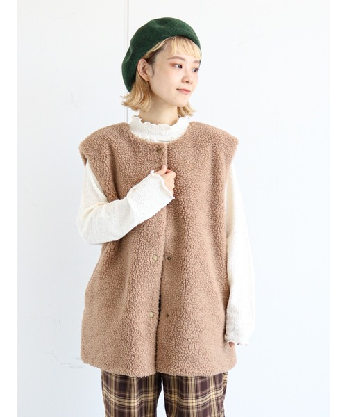 ehka sopo（エヘカソポ）の「ボアベスト（ベスト・レディース・ベージュ/ブラウン/キナリ・ﾌﾘ-）」の4枚目の写真