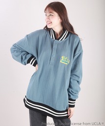 UCLA オーバーサイズ ハーフ釦 ワッペン刺繍スウェットスタジャン
