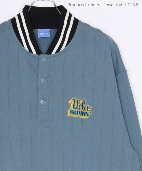 UCLA（ユーシーエルエー）の「UCLA　オーバーサイズ ハーフ釦 ワッペン刺繍スウェットスタジャン（スウェット・メンズ・アッシュ/ブルー/ダークグリーン/イエロー・M/L）」の17枚目の写真