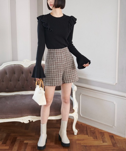 FREE'S MART（フリーズマート）の「◆ハイウエストツイードショートパンツ（その他パンツ・レディース・ブラック/ブラウン・SMALL/MEDIUM）」の10枚目の写真