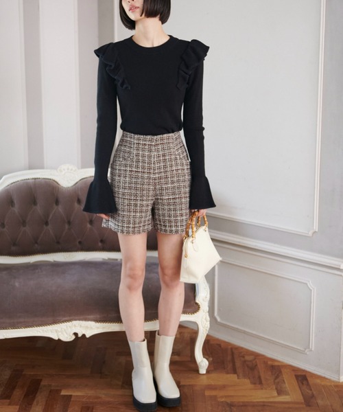 FREE'S MART（フリーズマート）の「◆ハイウエストツイードショートパンツ（その他パンツ・レディース・ブラック/ブラウン・SMALL/MEDIUM）」の12枚目の写真