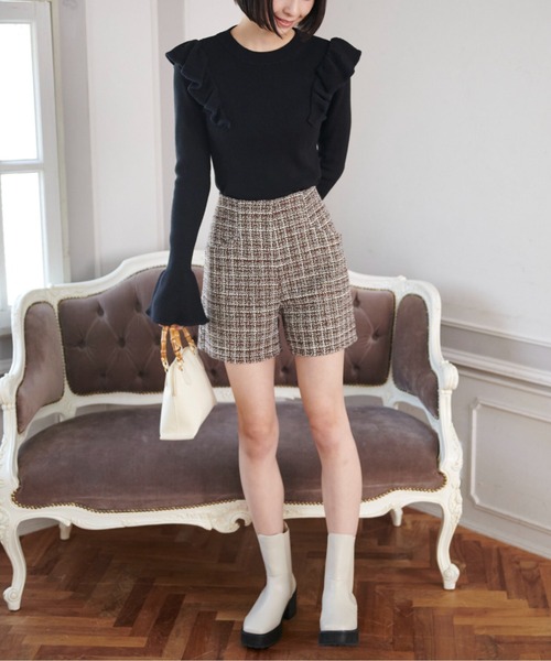 FREE'S MART（フリーズマート）の「◆ハイウエストツイードショートパンツ（その他パンツ・レディース・ブラック/ブラウン・SMALL/MEDIUM）」の13枚目の写真