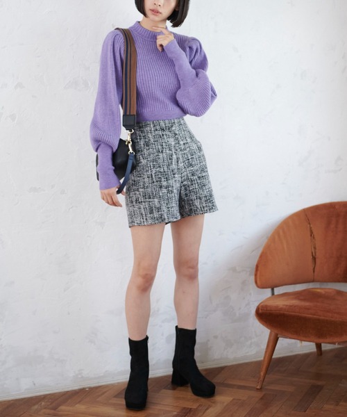 FREE'S MART（フリーズマート）の「◆ハイウエストツイードショートパンツ（その他パンツ・レディース・ブラック/ブラウン・SMALL/MEDIUM）」の3枚目の写真