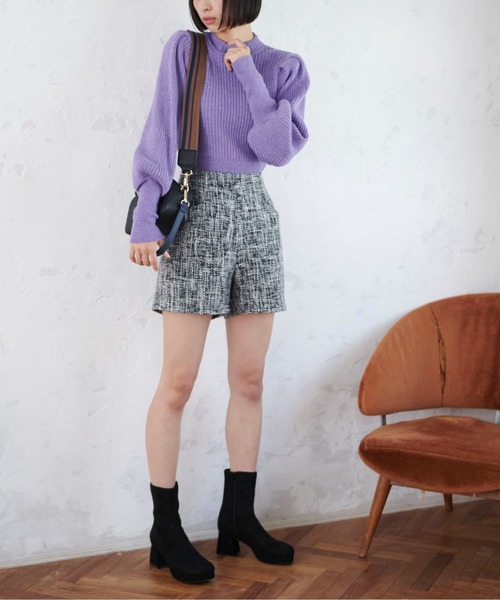 FREE'S MART（フリーズマート）の「◆ハイウエストツイードショートパンツ（その他パンツ・レディース・ブラック/ブラウン・SMALL/MEDIUM）」の4枚目の写真