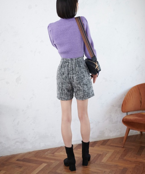 FREE'S MART（フリーズマート）の「◆ハイウエストツイードショートパンツ（その他パンツ・レディース・ブラック/ブラウン・SMALL/MEDIUM）」の6枚目の写真