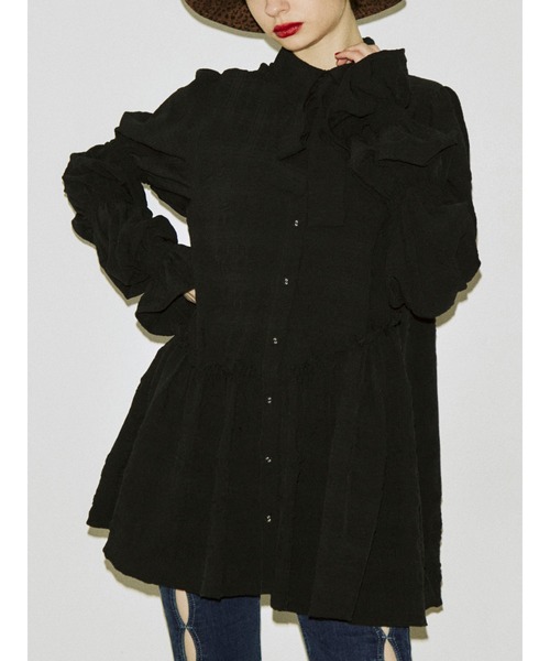 jouetie（ジュエティ）の「アシメギャザーチュニックブラウス（シャツ/ブラウス・レディース・アイボリー/ブラック/ピンク/ブルー/その他1・MEDIUM）」の3枚目の写真