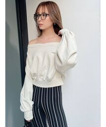 GYDA | GYDA embroidery ピグメントオフショルスウェットトップス(Tシャツ/カットソー)