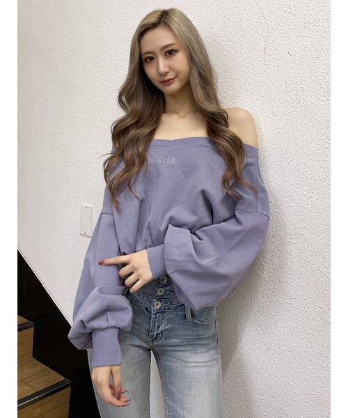 GYDA(ジェイダ)の「GYDA embroidery ピグメントオフショルスウェットトップス(Tシャツ/カットソー・レディース・チャコールグレー/パープル/アイボリー/ピンク・FREE)」の15枚目の写真