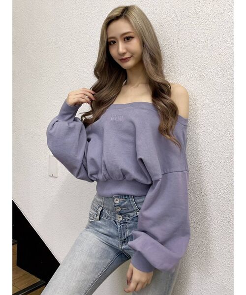 GYDA(ジェイダ)の「GYDA embroidery ピグメントオフショルスウェットトップス(Tシャツ/カットソー・レディース・チャコールグレー/パープル/アイボリー/ピンク・FREE)」の16枚目の写真