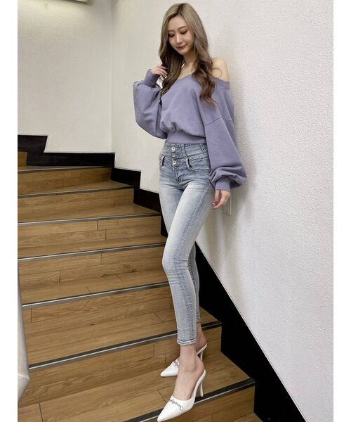 GYDA(ジェイダ)の「GYDA embroidery ピグメントオフショルスウェットトップス(Tシャツ/カットソー・レディース・チャコールグレー/パープル/アイボリー/ピンク・FREE)」の17枚目の写真