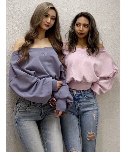 GYDA(ジェイダ)の「GYDA embroidery ピグメントオフショルスウェットトップス(Tシャツ/カットソー・レディース・チャコールグレー/パープル/アイボリー/ピンク・FREE)」の19枚目の写真