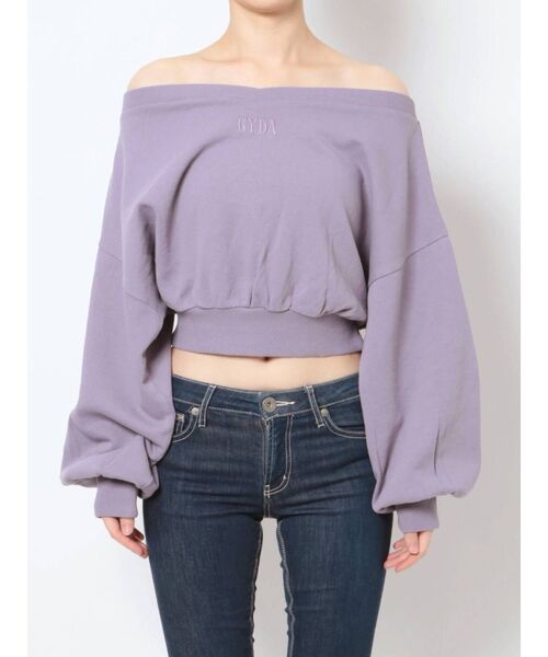 GYDA(ジェイダ)の「GYDA embroidery ピグメントオフショルスウェットトップス(Tシャツ/カットソー・レディース・チャコールグレー/パープル/アイボリー/ピンク・FREE)」の22枚目の写真