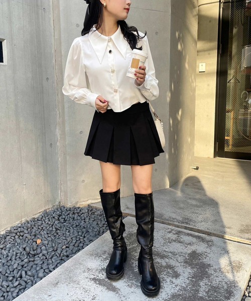 one after another NICE CLAUP（ワンアフターアナザーナイスクラップ）の「プリーツショートスカパン　2023SS（その他パンツ・レディース・ブラック/アイボリー/ブラック系その他・FREE）」の4枚目の写真