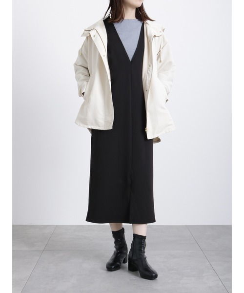 Samansa Mos2 blue(サマンサモスモスブルー)の「Vネックジャンスカ(ワンピース・レディース・ブラック/ダークブラウン/モカ・フリ-)」の19枚目の写真