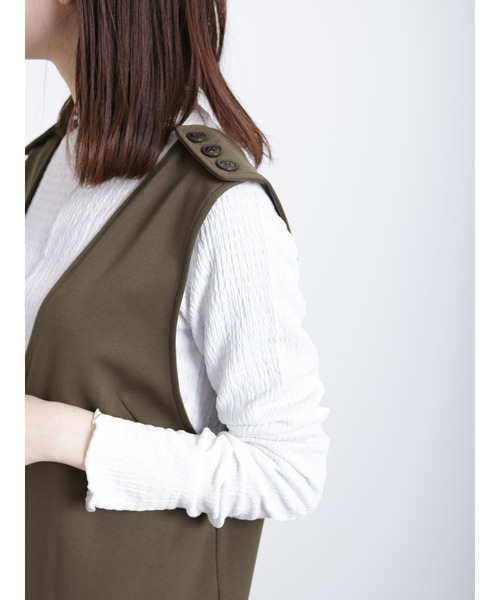 Samansa Mos2 blue(サマンサモスモスブルー)の「Vネックジャンスカ(ワンピース・レディース・ブラック/ダークブラウン/モカ・フリ-)」の10枚目の写真