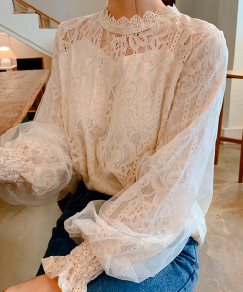 Girly Doll(ガーリードール)の「レースブラウス(シャツ/ブラウス・レディース・ホワイト/ベージュ/ブラック・L/M)」の9枚目の写真