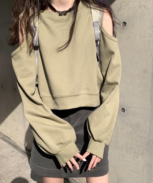 DAY CLOSET（デイ クローゼット）の「レディース オープンショルダーカットアウトスウェット（スウェット・レディース・ホワイト/ブルー/カーキブラウン・ONE SIZE）」の6枚目の写真