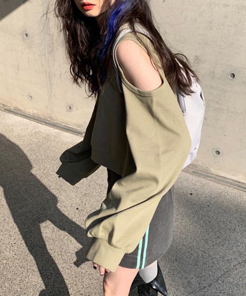 DAY CLOSET（デイ クローゼット）の「レディース オープンショルダーカットアウトスウェット（スウェット・レディース・ホワイト/ブルー/カーキブラウン・ONE SIZE）」の14枚目の写真