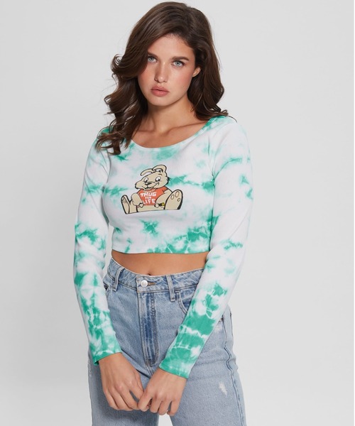 Guess（ゲス）の「GUESS X BRANDALISED(R) WITH GRAFFITI BY BANKSY L/S Bunny Rib Top（その他トップス・レディース・エメラルド/ピンク・X-SMALL/MEDIUM/SMALL）」の6枚目の写真