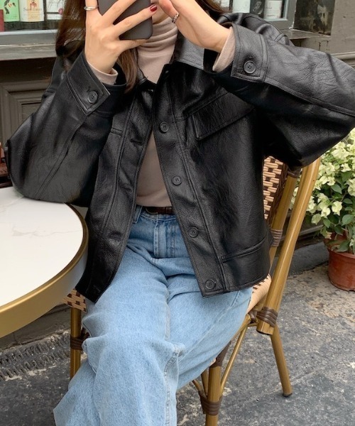 Mela（メラ）の「SHORT FAKE LEATHER JK（ライダースジャケット）」 - WEAR