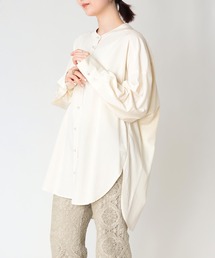 パール釦バンドカラーシャツブラウス