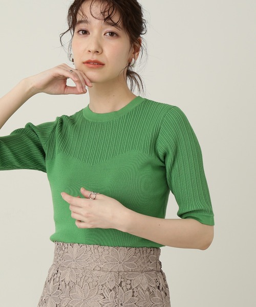 N.(N. Natural Beauty Basic)(エヌエヌナチュラルビューティーベーシック)の「◆レーヨンコットン混ビスチェ風ニット(ニット/セーター・レディース・オフホワイト/ブラック/ベージュ/グリーン/ピンク・MEDIUM)」の4枚目の写真