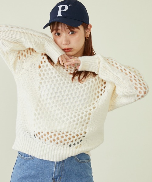 mebole（メボレ）の「透かし編みニットプルオーバー（ニット/セーター・レディース・ピンク/ブルー/ホワイト・FREE）」の6枚目の写真