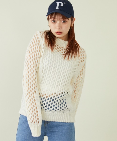 mebole（メボレ）の「透かし編みニットプルオーバー（ニット/セーター・レディース・ピンク/ブルー/ホワイト・FREE）」の10枚目の写真