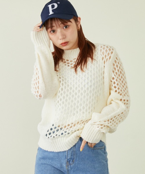 mebole（メボレ）の「透かし編みニットプルオーバー（ニット/セーター・レディース・ピンク/ブルー/ホワイト・FREE）」の4枚目の写真