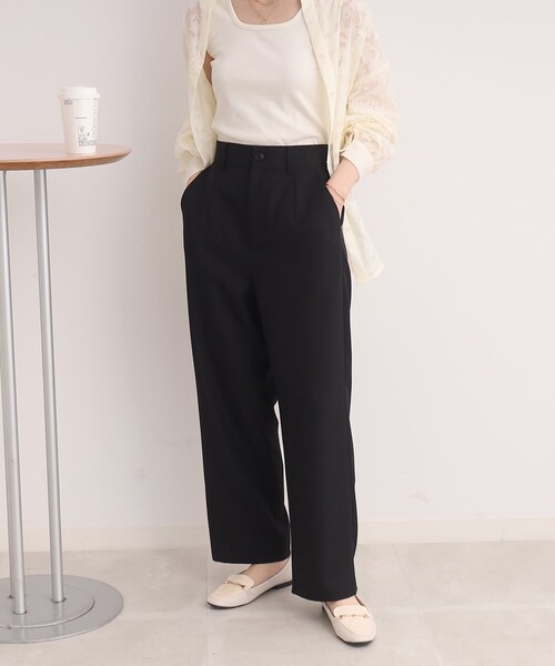 Cutie Blonde（キューティーブロンド）の「◆【落ち感きれいなワイドなシルエット】麻調ツイル ストレートパンツ（その他パンツ・レディース・ブラック/ライトベージュ・01/02/03）」の2枚目の写真