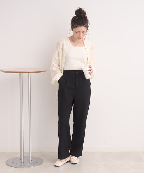 Cutie Blonde（キューティーブロンド）の「◆【落ち感きれいなワイドなシルエット】麻調ツイル ストレートパンツ（その他パンツ・レディース・ブラック/ライトベージュ・01/02/03）」の3枚目の写真