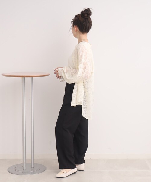 Cutie Blonde（キューティーブロンド）の「◆【落ち感きれいなワイドなシルエット】麻調ツイル ストレートパンツ（その他パンツ・レディース・ブラック/ライトベージュ・01/02/03）」の4枚目の写真