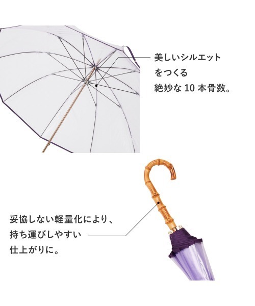 ビニール傘 10本骨 クリアライトパイピングカラー（長傘