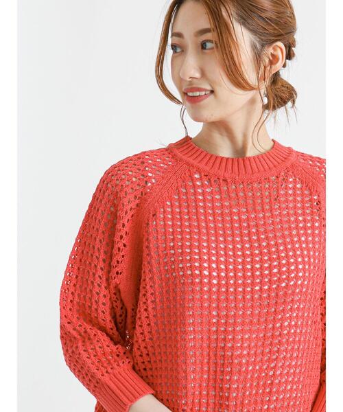 Te chichi（テチチ）の「メッシュ編み5分袖ニットプルオーバー（ニット/セーター・レディース・オフホワイト/レッド/ブラック・ﾌﾘ-）」の4枚目の写真