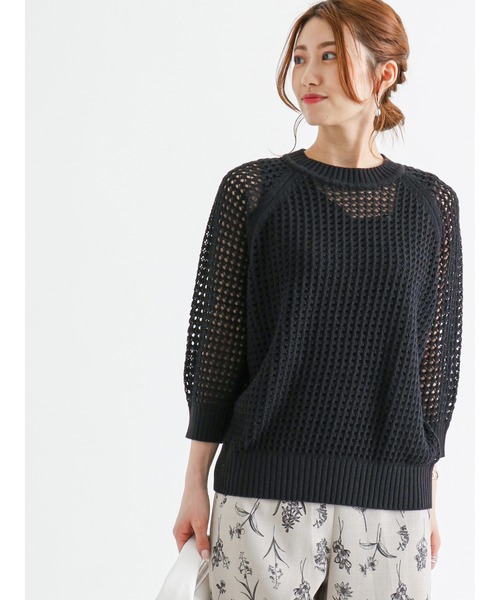 Te chichi（テチチ）の「メッシュ編み5分袖ニットプルオーバー（ニット/セーター・レディース・オフホワイト/レッド/ブラック・ﾌﾘ-）」の3枚目の写真