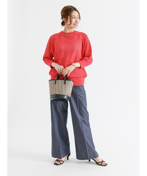 Te chichi（テチチ）の「メッシュ編み5分袖ニットプルオーバー（ニット/セーター・レディース・オフホワイト/レッド/ブラック・ﾌﾘ-）」の6枚目の写真