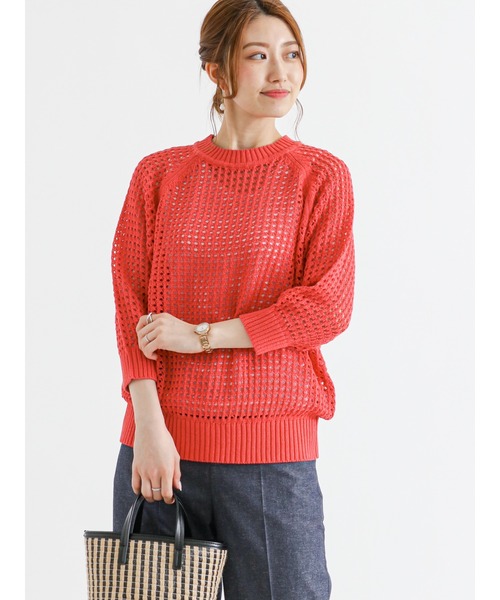 Te chichi（テチチ）の「メッシュ編み5分袖ニットプルオーバー（ニット/セーター・レディース・オフホワイト/レッド/ブラック・ﾌﾘ-）」の7枚目の写真