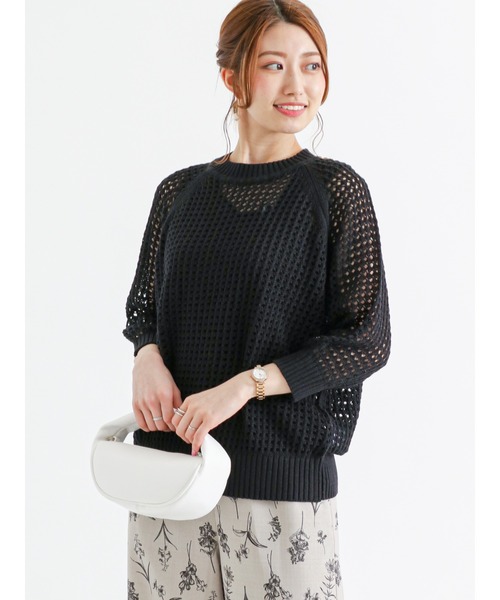 Te chichi（テチチ）の「メッシュ編み5分袖ニットプルオーバー（ニット/セーター・レディース・オフホワイト/レッド/ブラック・ﾌﾘ-）」の9枚目の写真